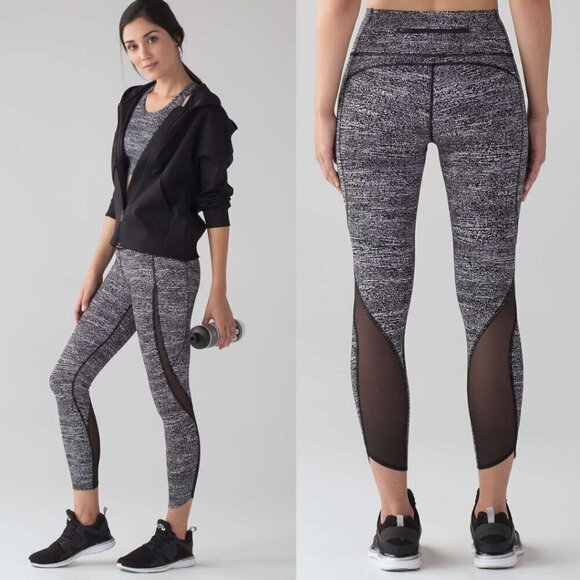 lululemon athletica Pants - LULULEMON Pace Perfect 7/8 Tight 4 Air Time White Black